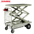 Portable Hydraulic Electric Table Truck, Battery operated scissor lift table truck